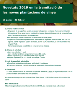 Novetats en la tramitació de les noves plantacions de vinya